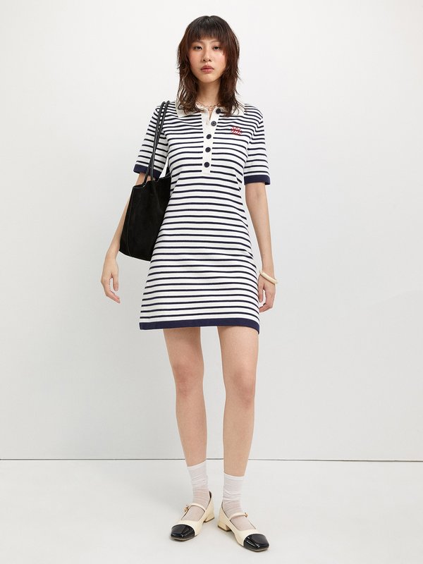 Pomelo Pomelo Stripe Polo Dress - Navy