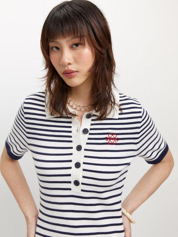 Pomelo Pomelo Stripe Polo Dress - Navy