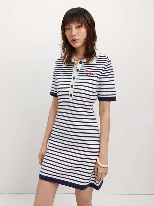 pomelo Pomelo Stripe Polo Dress - Navy