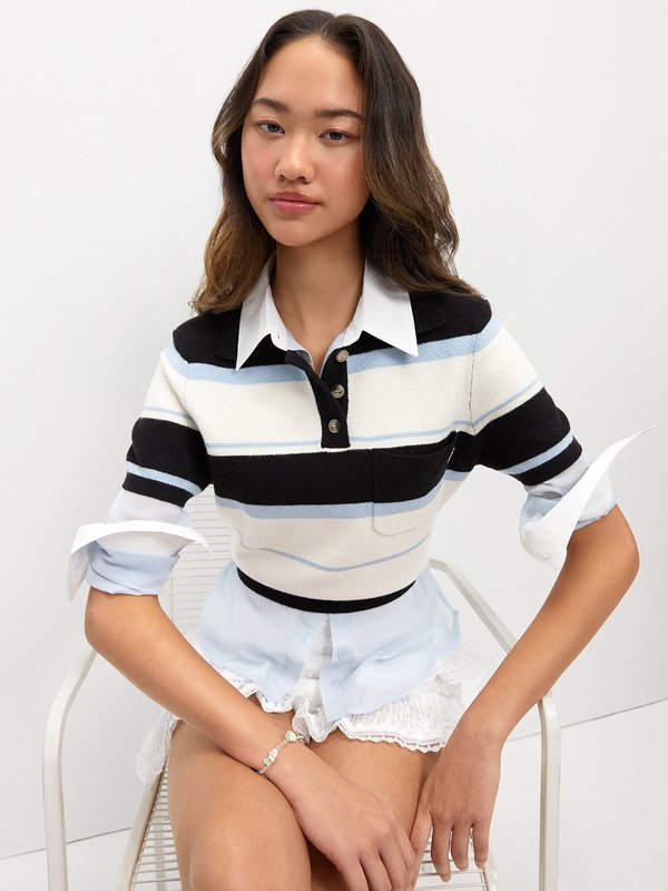 Pomelo Pomelo Stripe Polo Top - Blue