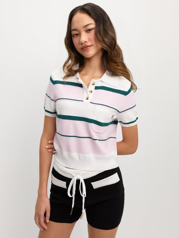 pomelo Pomelo Stripe Polo Top - Pink
