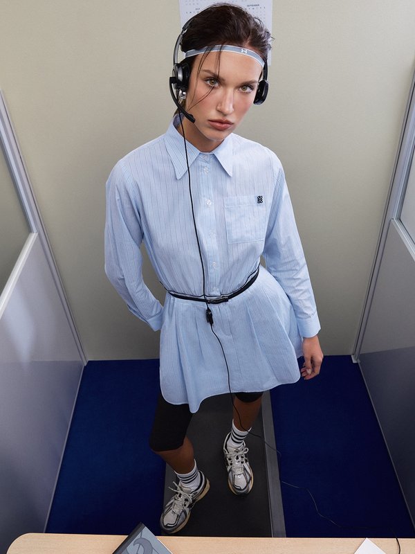 Pomelo Pomelo Stripe Shirt Dress - Baby Blue