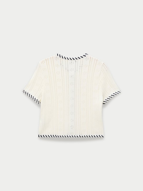 Pomelo Pomelo Stripe Trim Knit Top - Off-White
