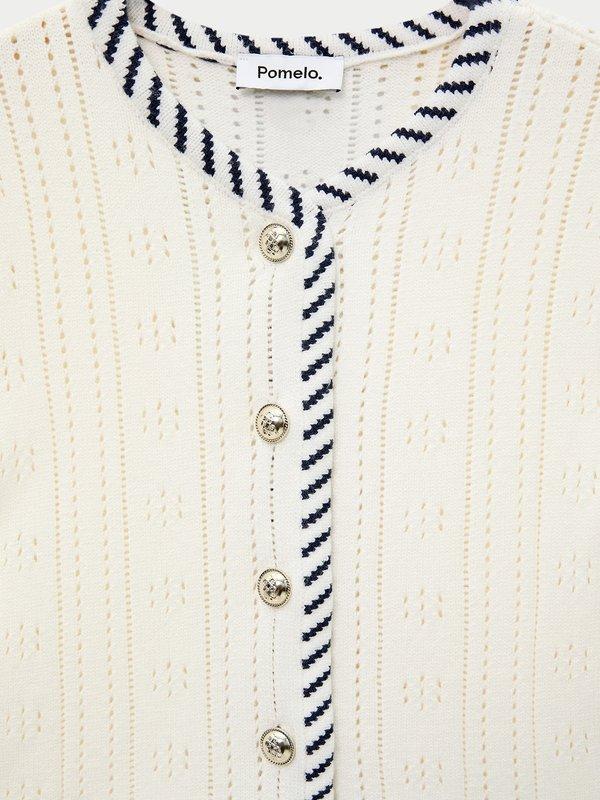 Pomelo Pomelo Stripe Trim Knit Top - Off-White