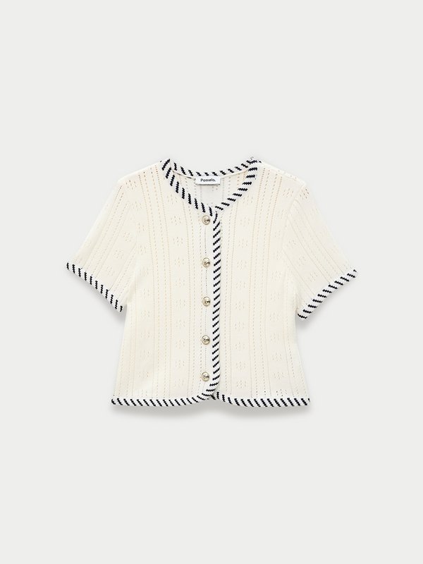pomelo Pomelo Stripe Trim Knit Top - Off-White