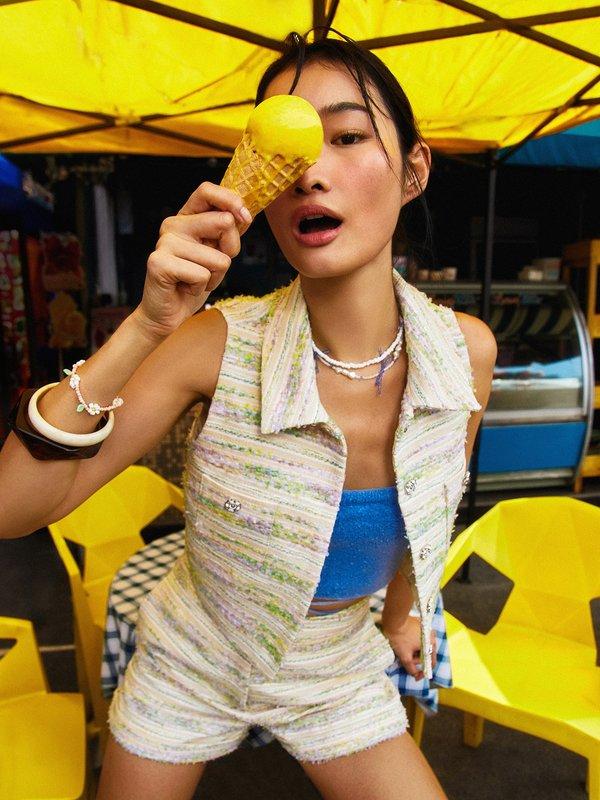 pomelo Pomelo Stripe Tweed Vest - Yellow