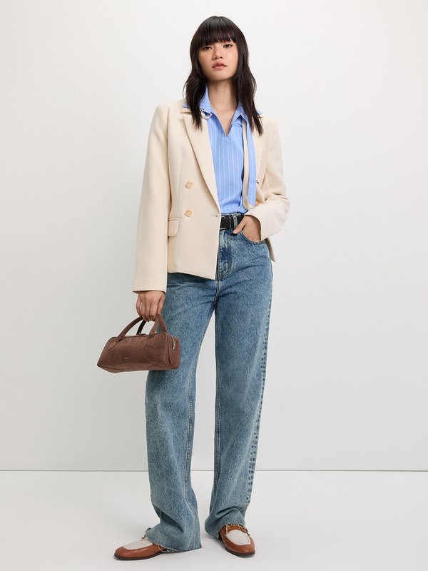 Pomelo Pomelo Striped Belted Blouse - Baby Blue