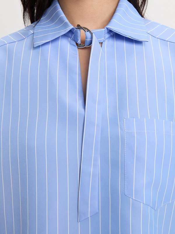 Pomelo Pomelo Striped Belted Blouse - Baby Blue