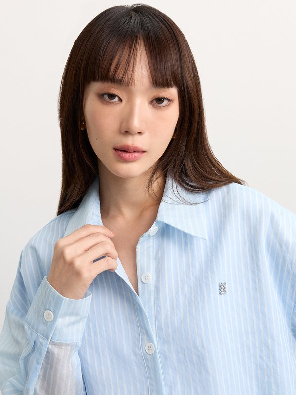 Pomelo Pomelo Striped Button-Up Blouse - Baby Blue