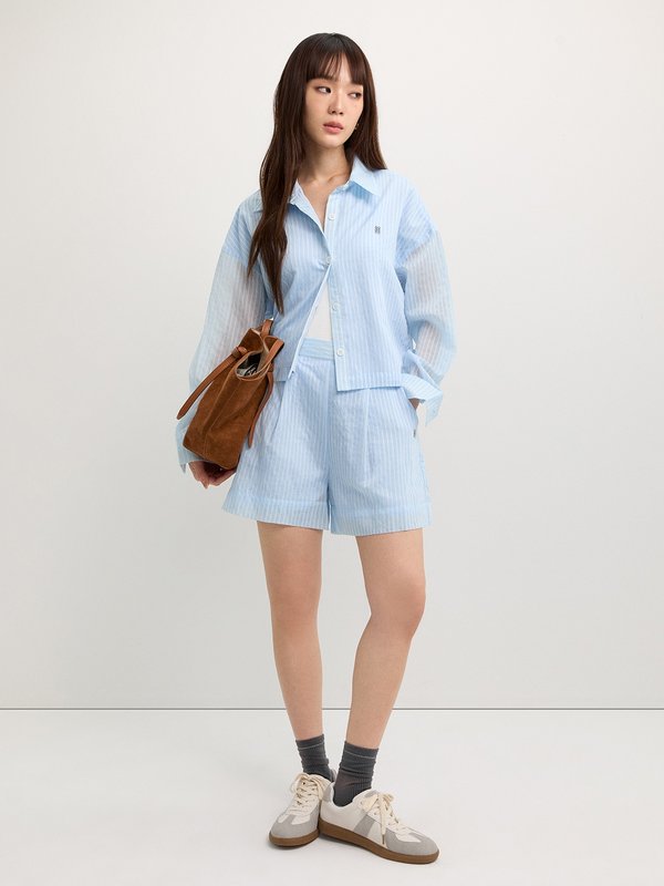 Pomelo Pomelo Striped Button-Up Blouse - Baby Blue