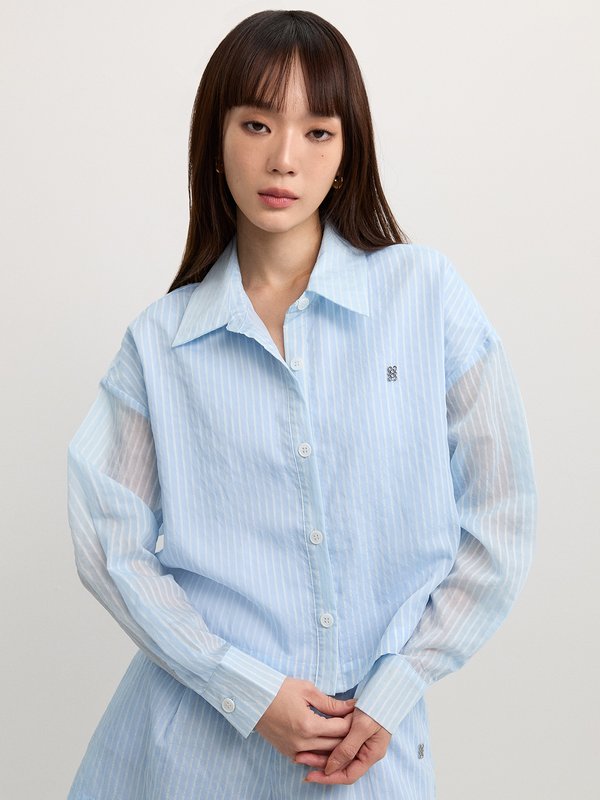 pomelo Pomelo Striped Button-Up Blouse - Baby Blue