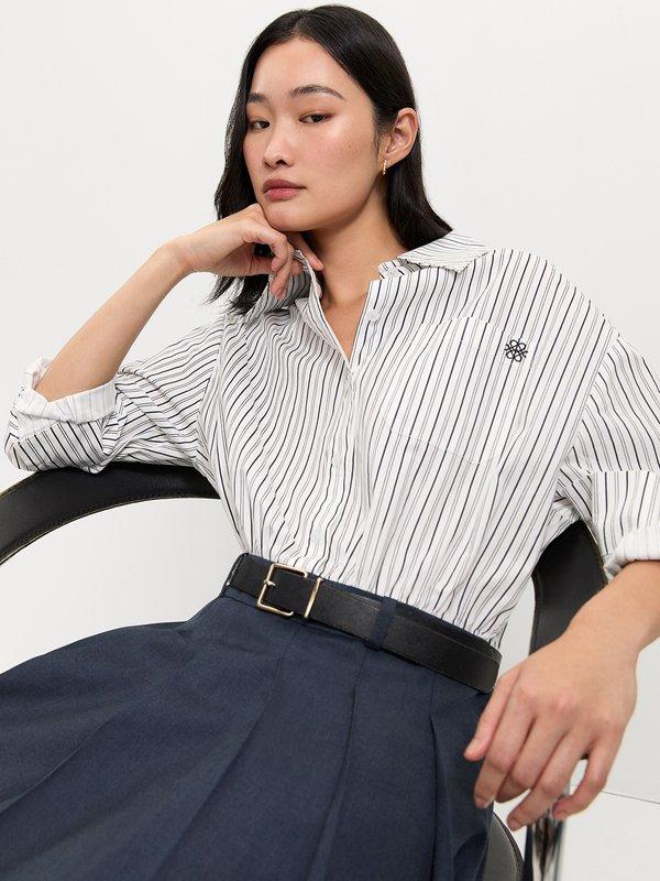 pomelo Pomelo Striped Button-Up Shirt Dress - Navy