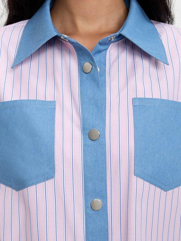 Pomelo Pomelo Striped Contrast Trim Shirt - Pink