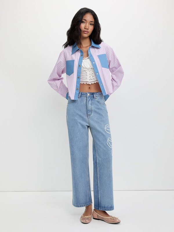 Pomelo Pomelo Striped Contrast Trim Shirt - Pink