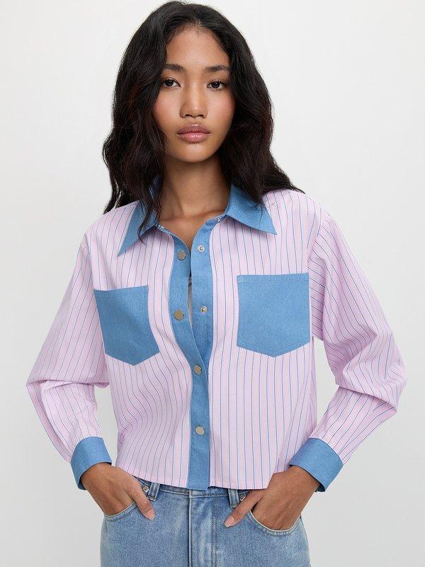 pomelo Pomelo Striped Contrast Trim Shirt - Pink