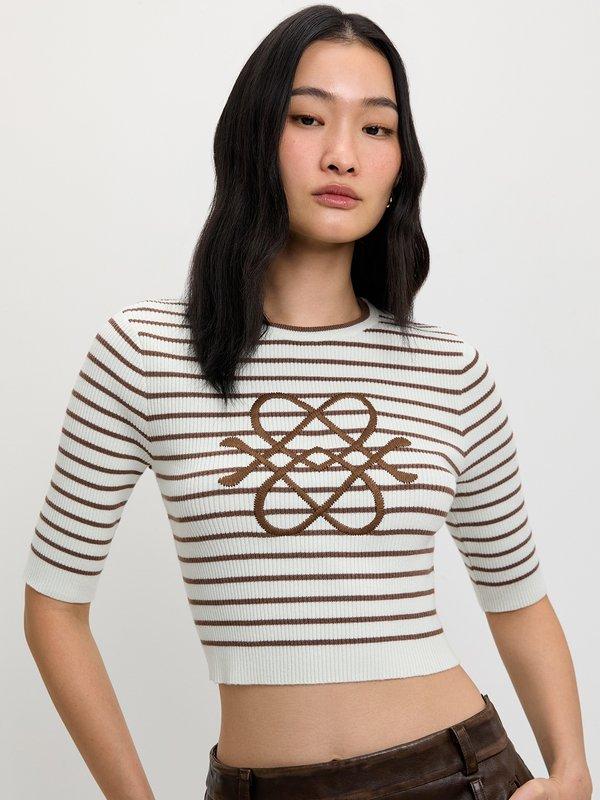 pomelo Pomelo Striped Knit Crop Top - Brown