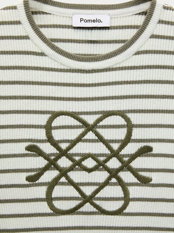 Pomelo Pomelo Striped Knit Crop Top - Olive