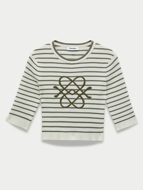 pomelo Pomelo Striped Knit Crop Top - Olive
