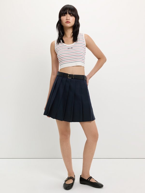 Pomelo Pomelo Striped Knit Crop Top - White