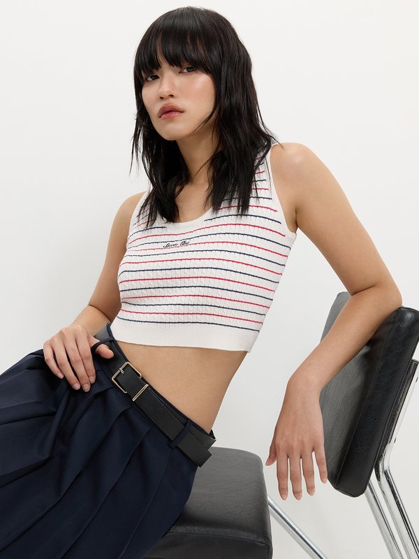 Pomelo Pomelo Striped Knit Crop Top - White