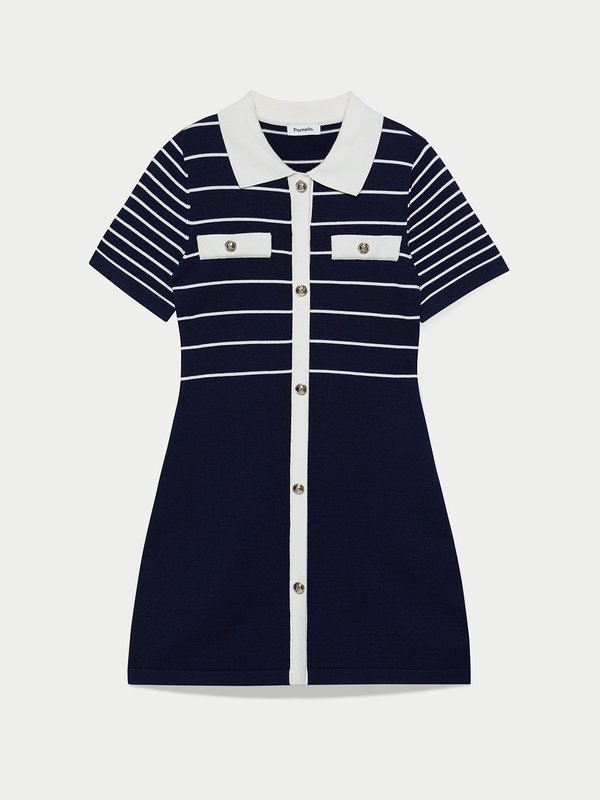 pomelo Pomelo Striped Knit Dress - Navy