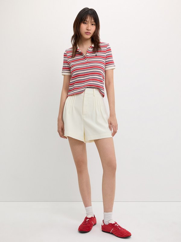 Pomelo Pomelo Striped Knit Polo Top - Multi Color