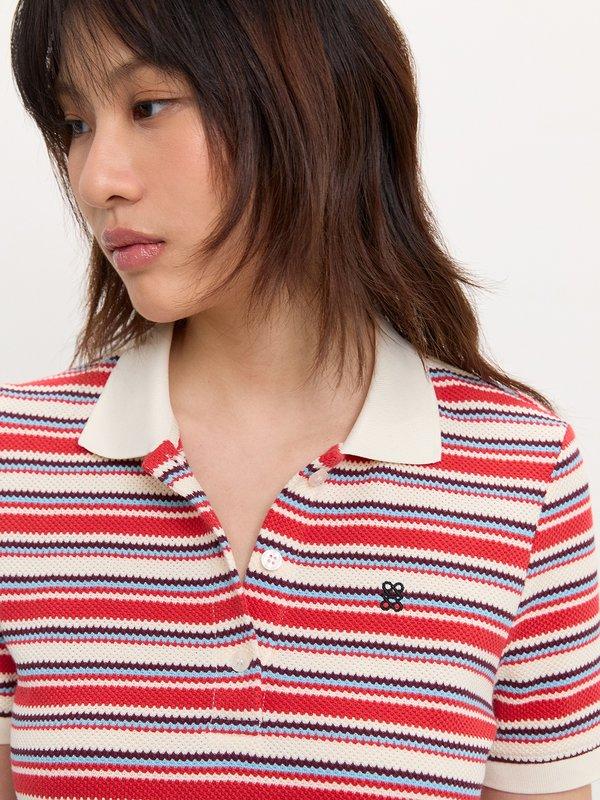 Pomelo Pomelo Striped Knit Polo Top - Multi Color