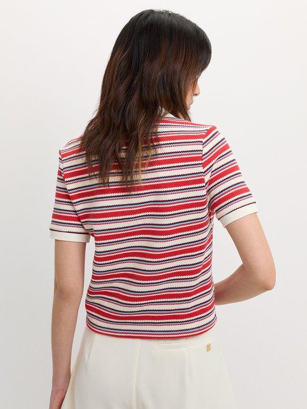 Pomelo Pomelo Striped Knit Polo Top - Multi Color