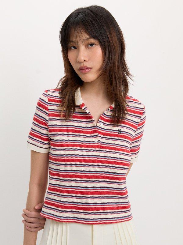 pomelo Pomelo Striped Knit Polo Top - Multi Color