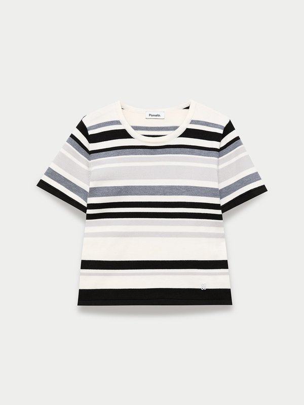 pomelo Pomelo Striped Knit Tee - Black