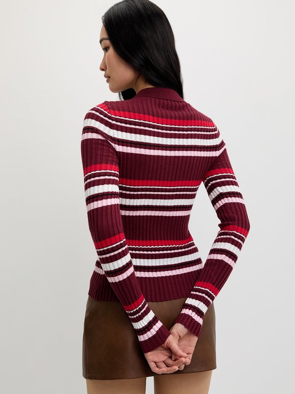 Pomelo Pomelo Striped Knit Top - Burgundy