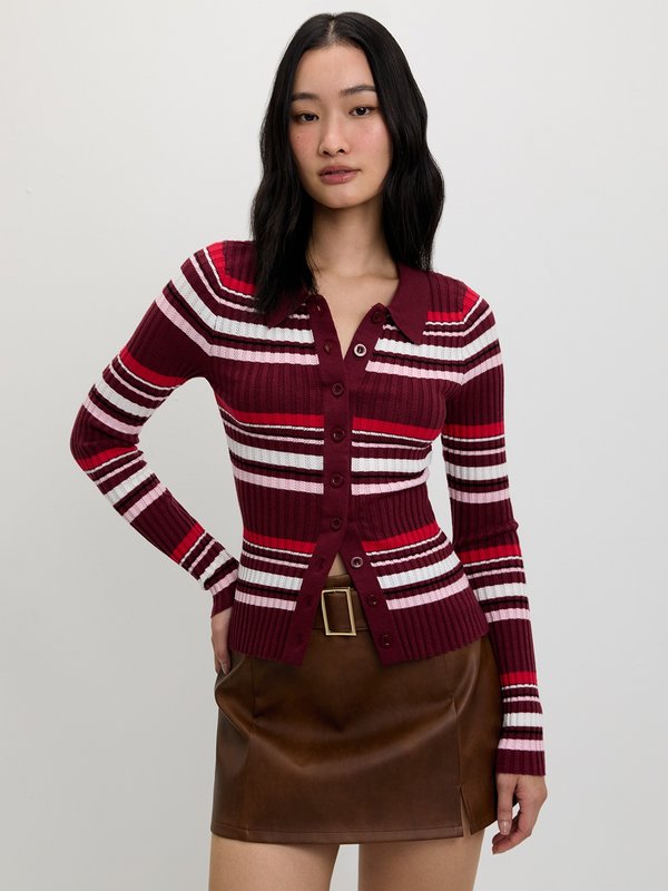pomelo Pomelo Striped Knit Top - Burgundy