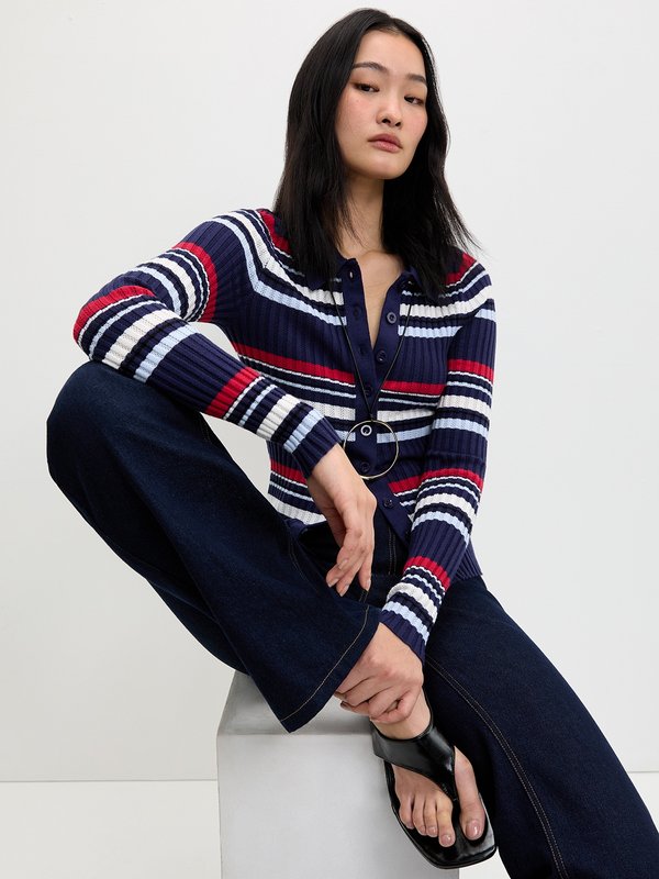pomelo Pomelo Striped Knit Top - Navy