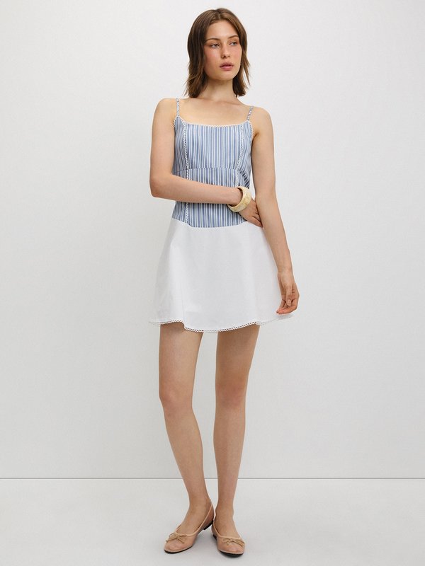 Pomelo Pomelo Striped Lace Trim Dress - Blue
