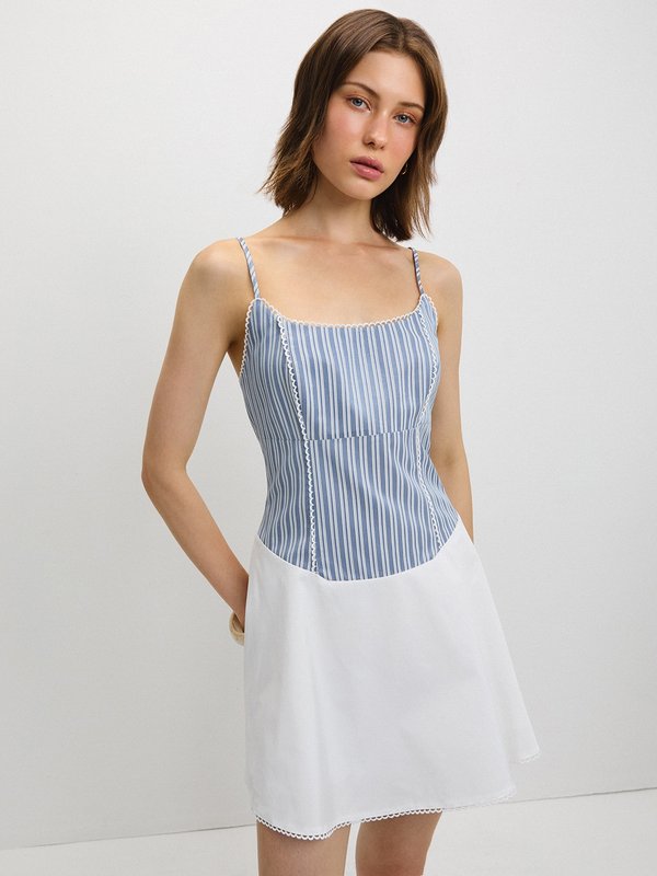 Pomelo Pomelo Striped Lace Trim Dress - Blue