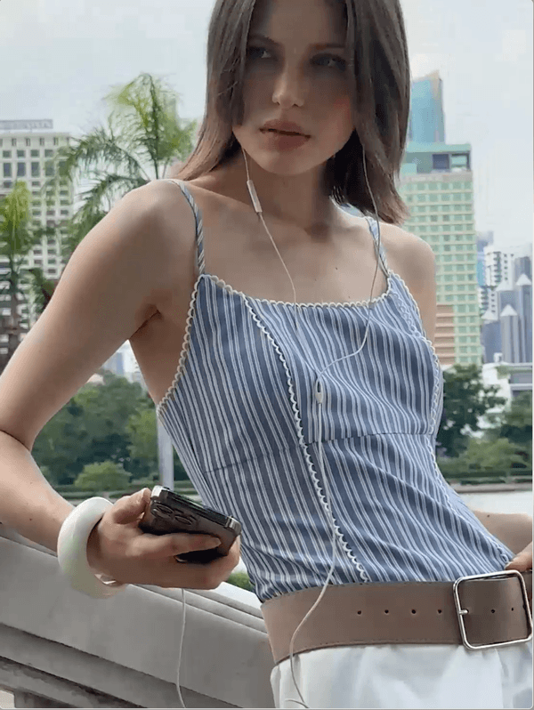 pomelo Pomelo Striped Lace Trim Dress - Blue