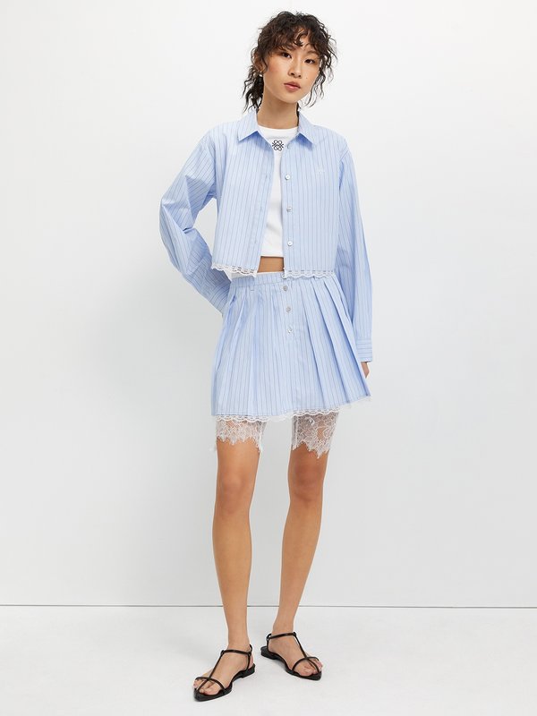 Pomelo Pomelo Striped Lace Trim Skirt - Light Blue