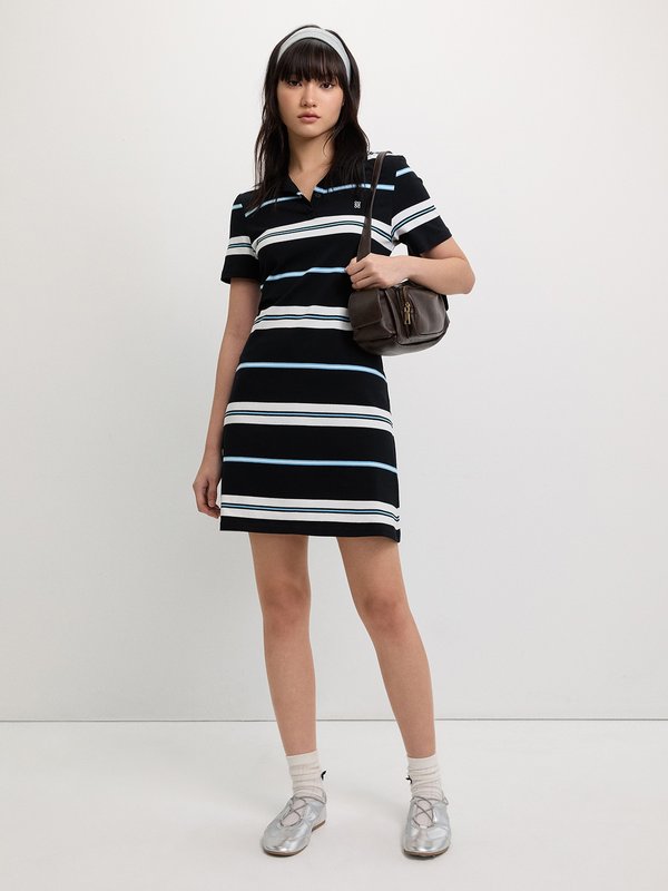 Pomelo Pomelo Striped Polo Dress - Black