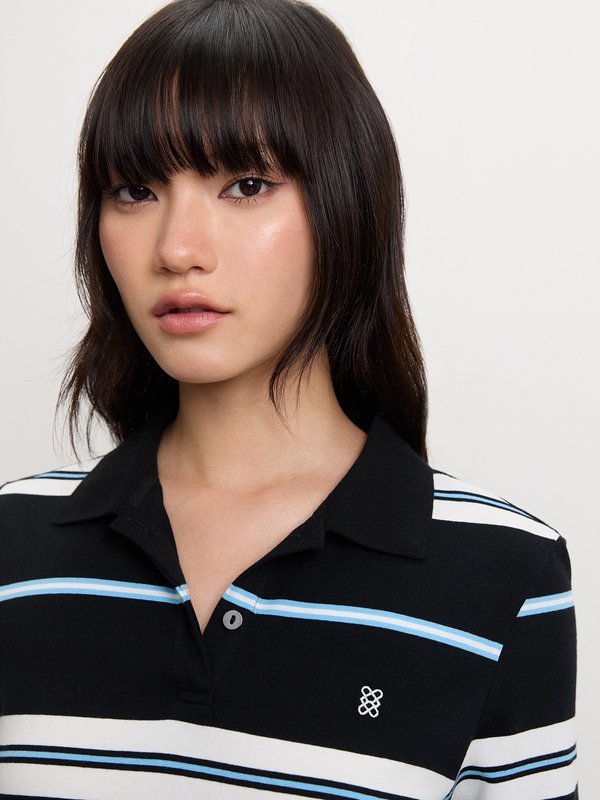 Pomelo Pomelo Striped Polo Dress - Black