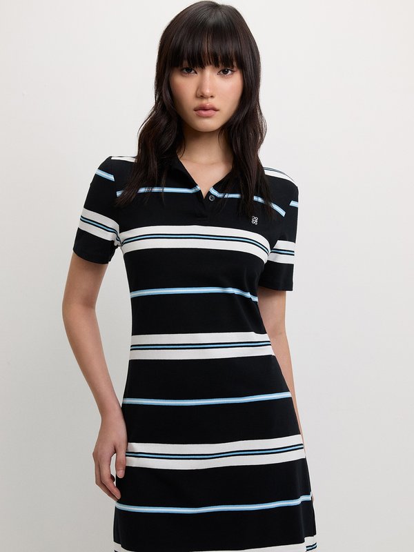 pomelo Pomelo Striped Polo Dress - Black