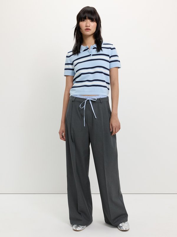 Pomelo Pomelo Striped Polo Top - Baby Blue