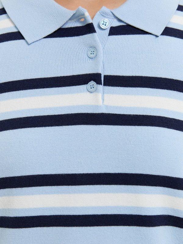 Pomelo Pomelo Striped Polo Top - Baby Blue