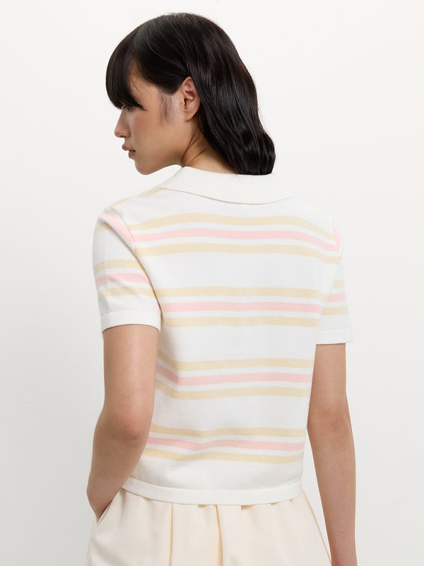 Pomelo Pomelo Striped Polo Top - Ivory