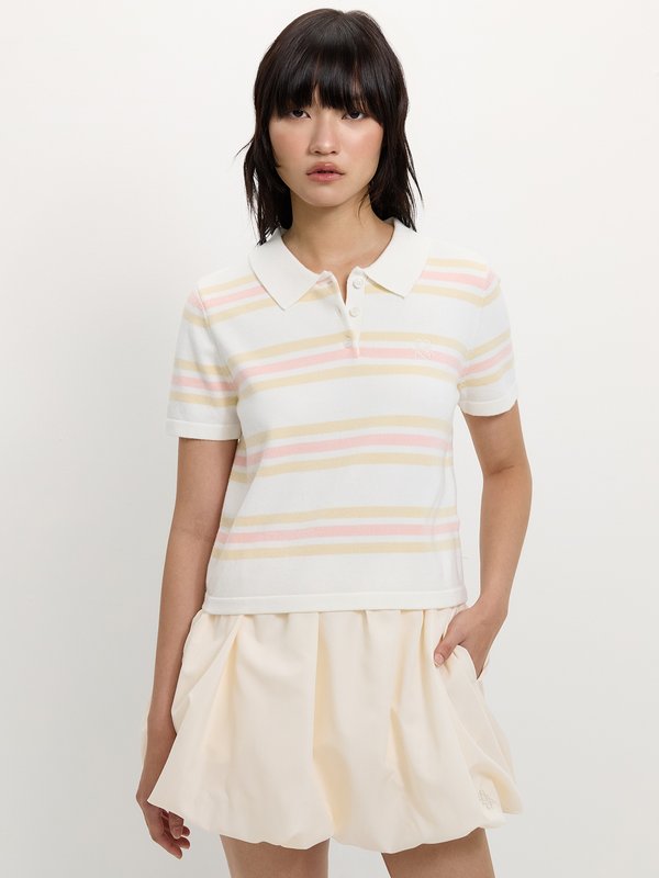 pomelo Pomelo Striped Polo Top - Ivory