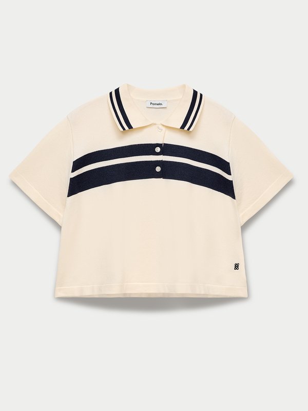 pomelo Pomelo Striped Polo Top - White