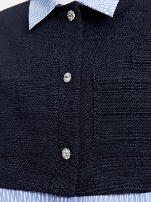 Pomelo Pomelo Striped Trim Top - Dark Navy