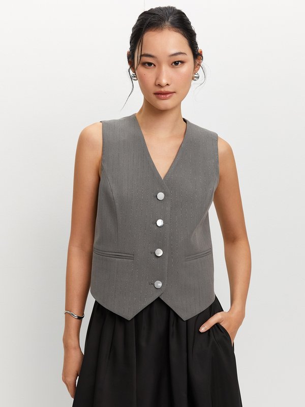 Pomelo Pomelo Striped Vest - Light Grey