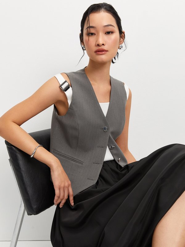 pomelo Pomelo Striped Vest - Light Grey