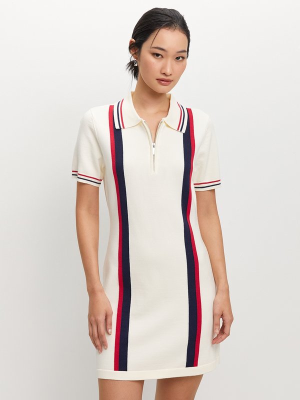 pomelo Pomelo Striped Zipper Dress - Ivory