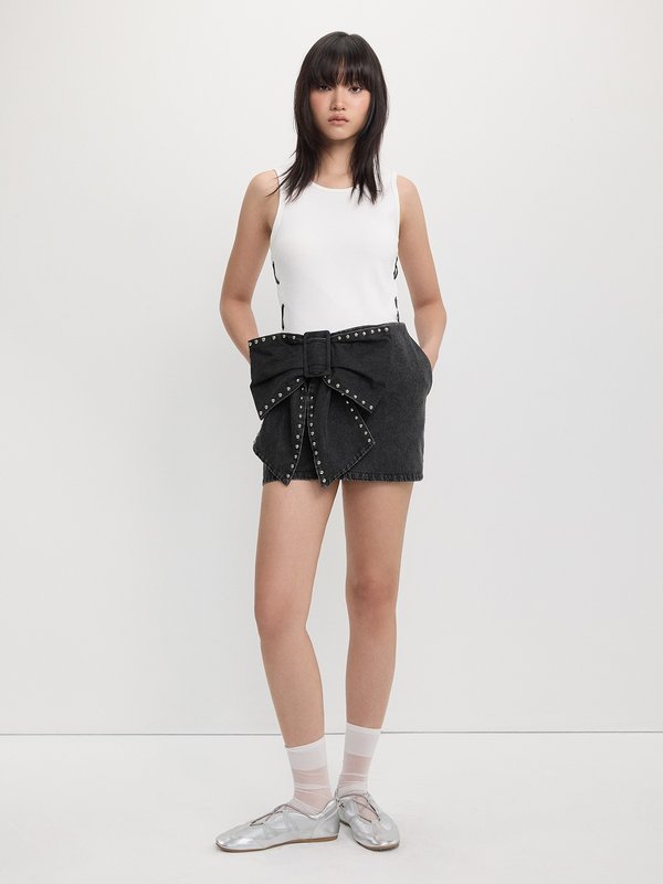 Pomelo Pomelo Studded Bow Mini Skirt - Black
